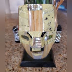 Abalone Aztec Maya Mosaic Burial Mask on black stand